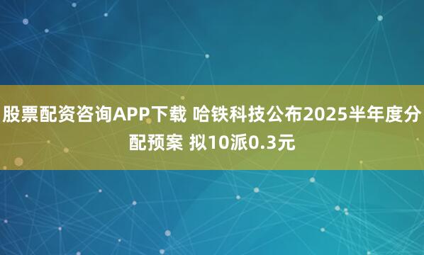 股票配资咨询APP下载 哈铁科技公布2025半年度分配预案 拟10派0.3元